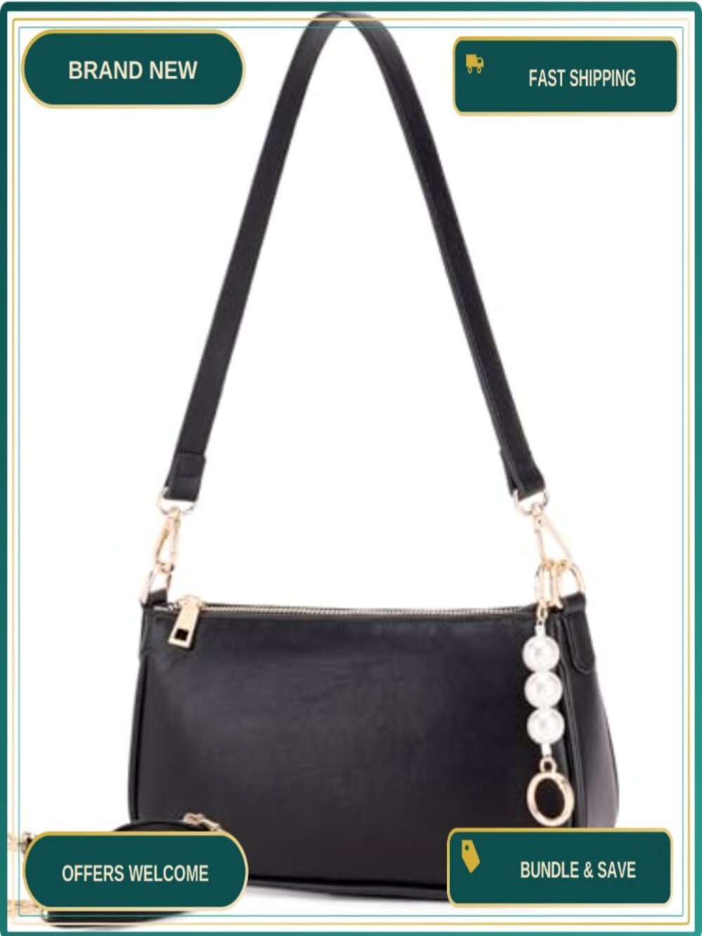 Vegan Leather Crossbody Shoulder Bag with 3 Detachable Straps